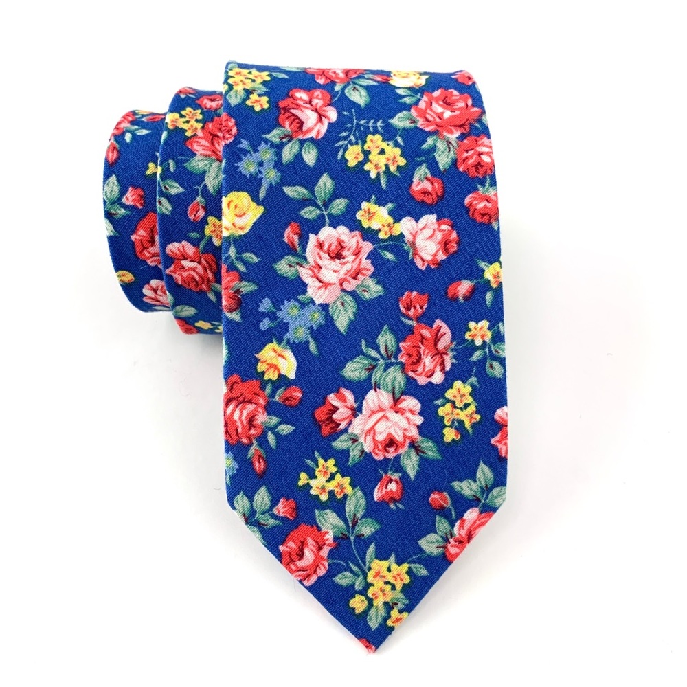 Men’s Blue Bohemian Style Floral Slim Necktie